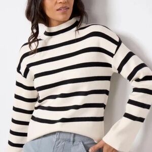 Evereve Black and White Striped Turtleneck Sweater